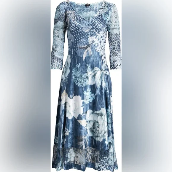 Komarov Lace Sleeve Charmeuse & Chiffon Cocktail Dress Womens Size XL - Picture 2 of 7